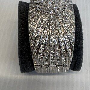 Victoria Vieck VTG Silverstone Crystal w/ Hidden Quartz Watch Cuff Bracelet
